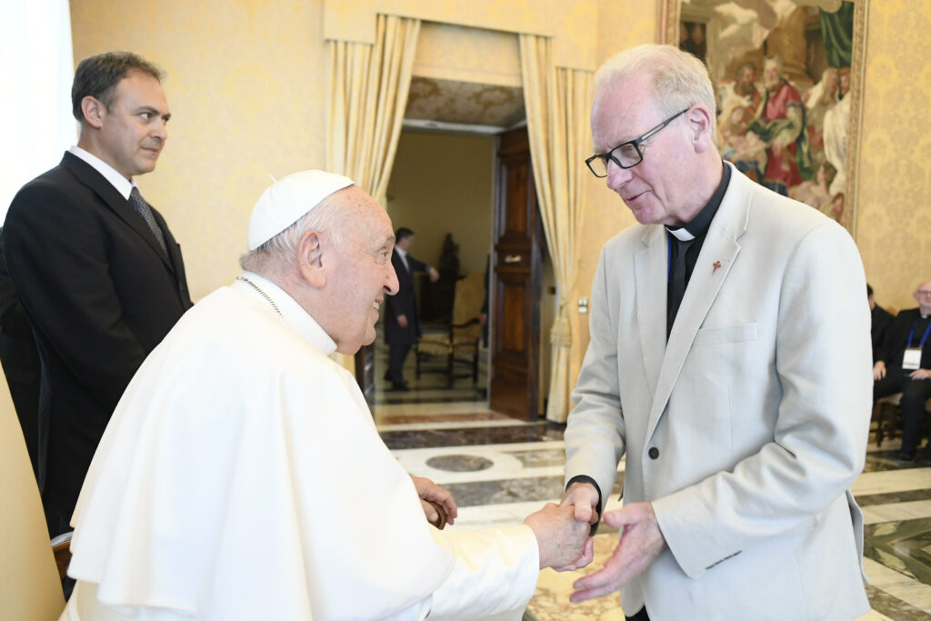 Pope Francis greets Fr Anthony Chantry (National Director of Missio England & Wales) 2024